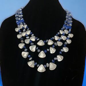 Sajen Mother of Pearl, Lapis and Quartz layered necklace and bracelet set